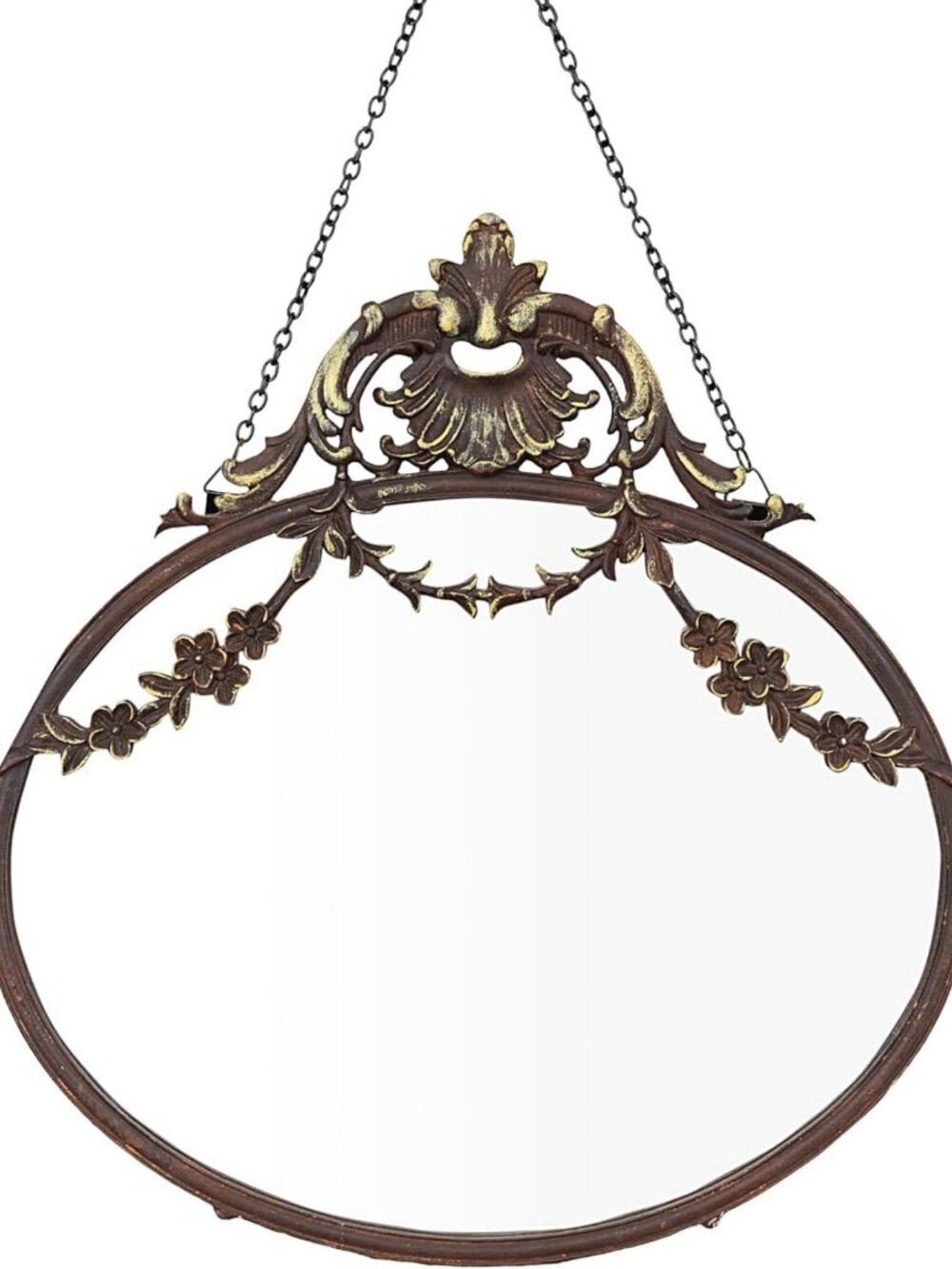Antique Bronze Pewter Framed Wall Mirror with Decorative Chain, Chic Home Decor